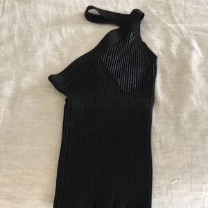 One shoulder black top